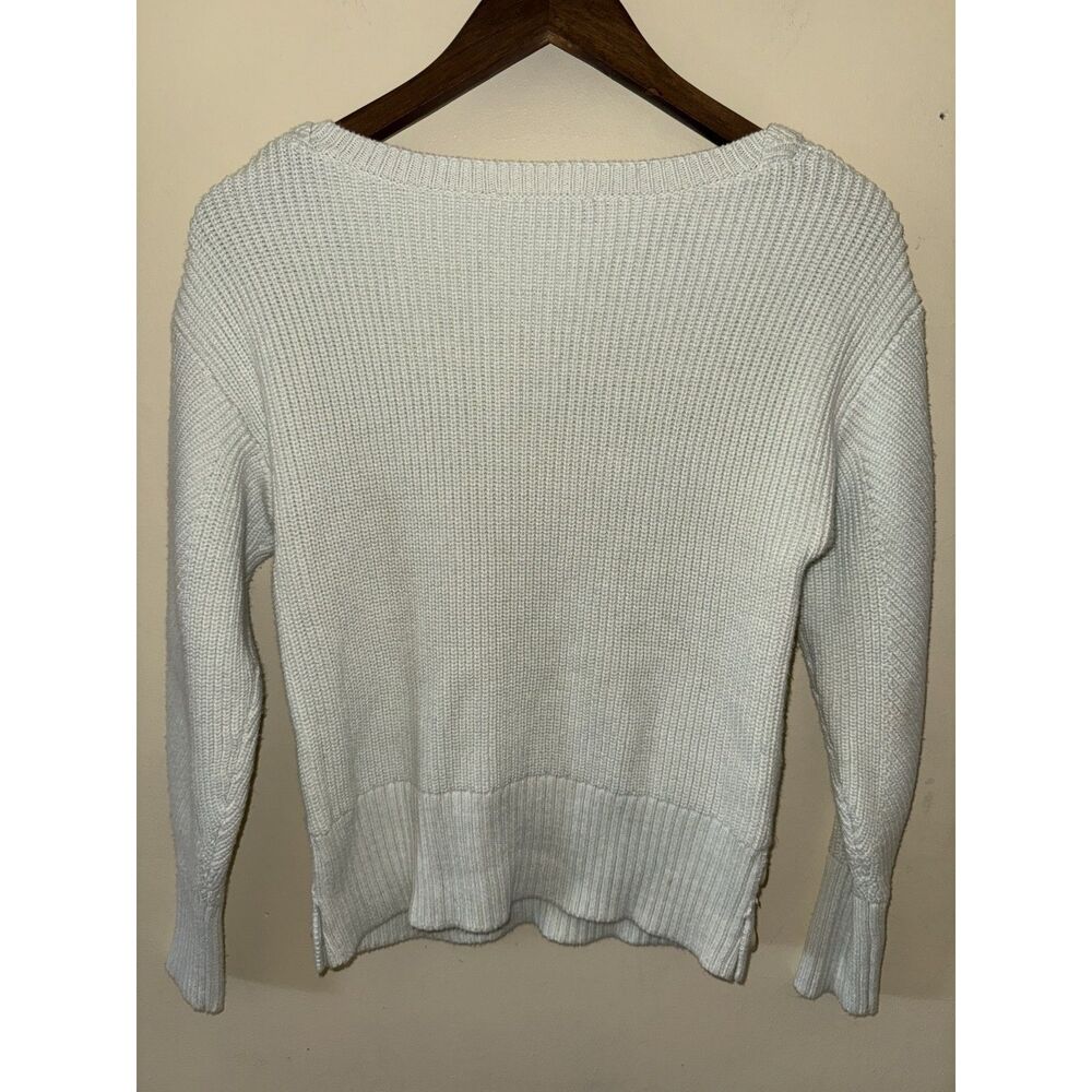 Ann Taylor Petite SP Cream Chevron Knit Sweater Side Button Accent Cotton Blend - Picture 2 of 9